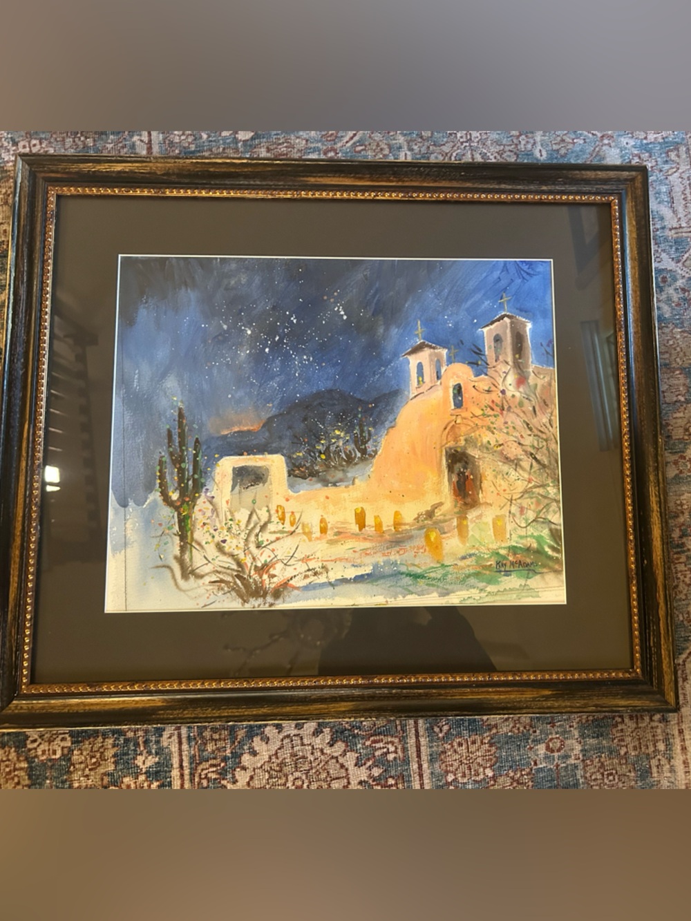 “Mission Santa Fe” watercolor custom frame by Kay McAdams